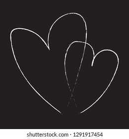 Hand drawn couple hearts shape. Outline vector design in black and white tone.