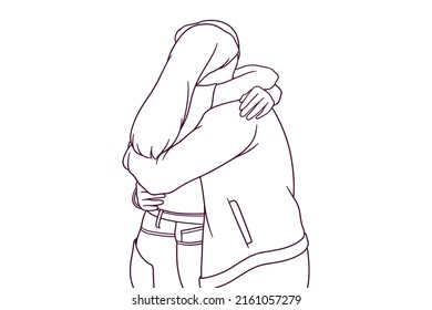 hand drawn couple hugging each other illustration