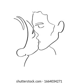 Hand drawn couple line art vector illustration. Man and woman kiss sketch. Happy together. Lovers outline drawing. Love concept.