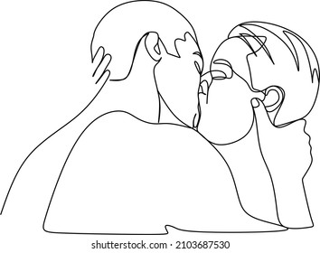 Hand drawn couple line art vector illustration. Man kiss sketch. Happy together. Lovers outline drawing. Love concept. Gay couple kissing. Lgbt concept.Gay Couple line vector illustration. Love print.