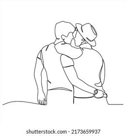 Hand drawn couple line art vector illustration. Man kiss sketch. Happy together. Lovers outline drawing. Love concept. Gay couple kissing. Lgbt concept.Gay Couple line vector illustration. Love print.