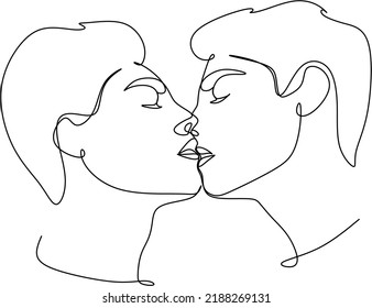 Hand drawn couple line art vector illustration. Man kiss sketch. Happy together. Lovers outline drawing. Love concept. Gay couple kissing. Lgbt concept.Gay Couple line vector illustration. Love print.