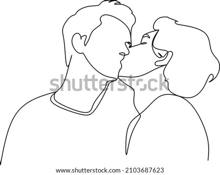 Hand drawn couple line art vector illustration. Man kiss sketch. Happy together. Lovers outline drawing. Love concept. Gay couple kissing. Lgbt concept.Gay Couple line vector illustration. Love print.