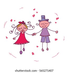 Hand drawn couple love. Couples in love Vector illustration. Happy Valentines day card. Wedding couple in doole style
