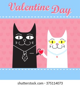 Hand drawn of a couple of lovers of cats for valentine day.vector