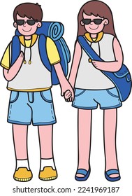 Hand Drawn couple men and women traveling illustration isolated on background