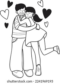 Hand Drawn couple men and women hugging illustration isolated on background
