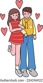 Hand Drawn couple men and women holding hands illustration isolated on background