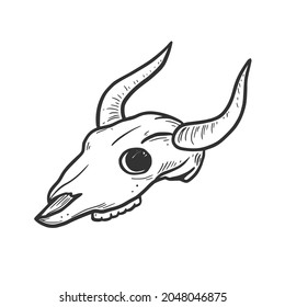 Hand drawn cow, bull skull element. Comic doodle sketch style. Cowboy, western concept icon. Isolated vector illustration.