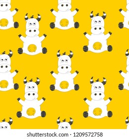 Hand drawn cow. Cute cow. Seamless pattern. Colorful vector pattern with cute cow. Vector illustarion.