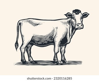 Vaca con la mano. Estilo de grabado. Ilustración vectorial