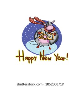 Hand drawn cow new 2021 year vector design