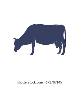 Hand Drawn Cow Silhouette isolated on White background. Vector illustration