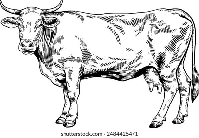 Hand drawn Cow Standing Sketch Illustration