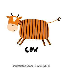 Hand drawn cow vector print