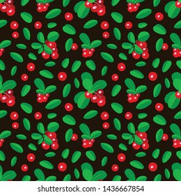 Hand drawn cowberries pattern for wallpapers, pattern fills, backgrounds, surface textures, textile. Cowberry seamless vector pattern. 