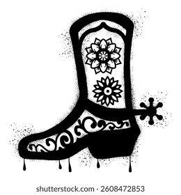 Hand drawn cowboy boots with black spray paint graffiti