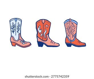 Hand drawn cowboy boots vector illustration for 4th of July designs. US Independence Day graphic elements and vintage icons series for 250th anniversary of the United States.