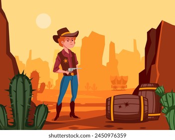 Handgezeichneter Cowboy Komposition Hintergrund mit einer Figur