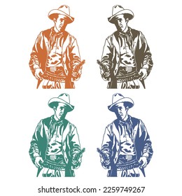 handgezeichneter Cowboy mit Handleuchte in Vektorgrafik