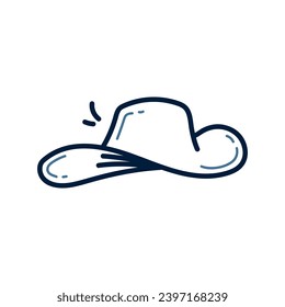 Ilustración de la línea del doodle con sombrero de vaquero dibujado a mano. Vector de icono del garabato de sombrero de coboy.