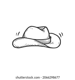 Hand Drawn Cowboy Hat Element. Comic Doodle Sketch Style. Cowboy, Western Concept Icon. Isolated Vector Illustration.