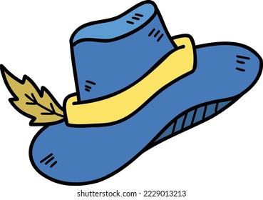 Sombrero de vaquero de mano y ilustración de pluma aislado en el fondo