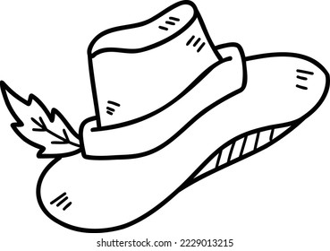 Hand Drawn cowboy hat and feather illustration isolated on background
