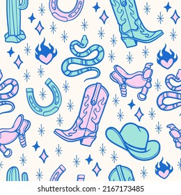 Hand Drawn Cowboy Pattern Seamless Vector