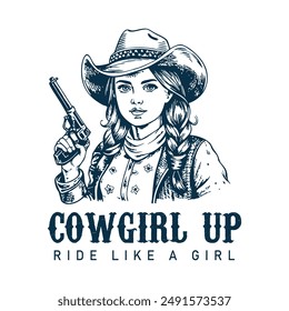 hand drawn cowgirl up illustration