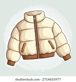Hand Drawn Cozy Puffer Jacket Illustration with Soft Colors, Warm Winter Clothing Artwork, Modern Casual Outerwear Design on Clean Background