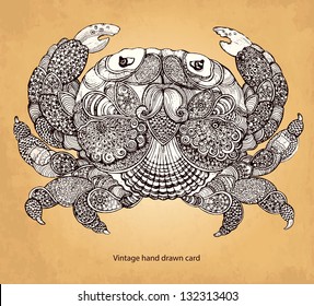 Hand drawn crab with elements of a flower ornament