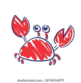 Desenhado à mão caranguejo tinta ilustração simples Vetor Ilustração