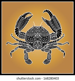 Hand drawn crab,  patterned design, vector sketch ornament monochrome