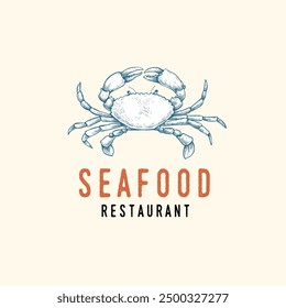 Hand drawn Crab seafood restaurant designs template. Vintage retro sketch style. Menu and flyer design. Vector illustration.
