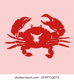 Hand drawn Crab. Seafood shop logo, signboard, restaurant menu, fish market, banner, poster design template. Fresh seafood or shellfish product. Trendy Vector isolated illustration. Flat design