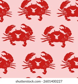 Hand drawn Crab. Seafood shop, restaurant menu, fish market, banner, poster, print template. Fresh seafood, shellfish product. Trendy Vector illustration. Flat design. Square seamless Pattern