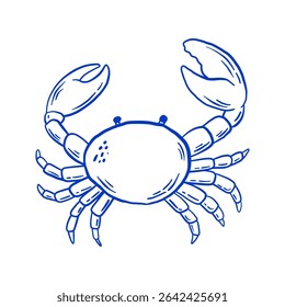 Ilustração do vetor de caranguejo desenhada à mão. Doodle frutos do mar isolados sobre fundo branco. La dolce vita Itália estilo retrô

