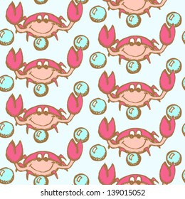 Hand drawn crab, vector seamless pattern