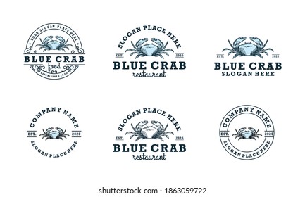 hand drawn crabs sign, symbol, classic crab logo design template collections