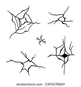 Hand drawn cracked glass in abstract doodle line style, in vector illustration