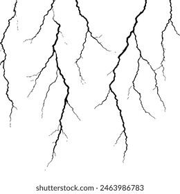 Hand drawn cracked glass wall ground lightning storm effect doodle break set