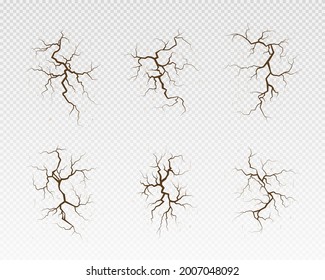 Hand drawn cracked surface set. Lots lines of crack ground for abstract background. Dark hole in a wall or in the ground. 