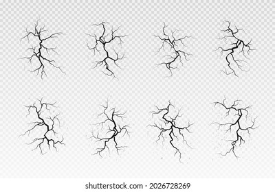 Hand drawn cracked surface set. Lots lines of crack ground for abstract background. Dark hole in a wall or in the ground.