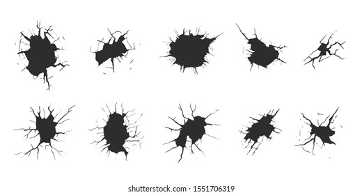 Hand drawn cracked texture. Cracks in ground or wall, isolated on white background. Vector illustration.