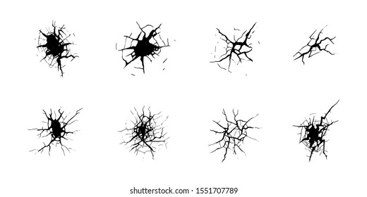 Hand drawn cracked texture. Cracks in ground or wall, isolated on white background. Vector illustration.
