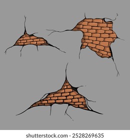 Hand drawn cracked wall cartoon doodle style vector illustration