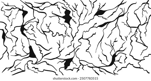 Hand drawn cracked wall, ground, glass, egg. doodle break set. vector illustration