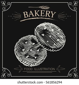 Hand drawn cracker isolated on chalkboard. Bakery sketch vector illustrator. Retro style