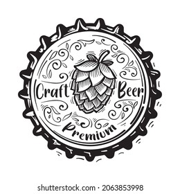 Hand Drawn Craft Beer Brewery Emblem On Bottle Cap